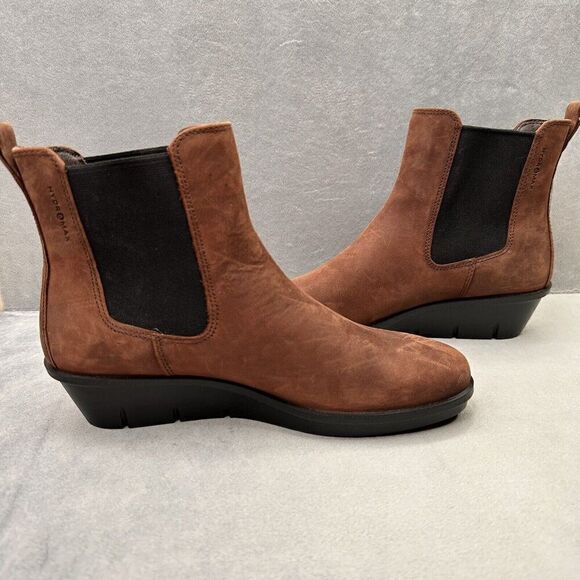 Womens 8-8.5 / EU 39 Ecco Skyler Ankle Boots Brown Nubuck Chelsea Wedge EUC - Picture 5 of 9